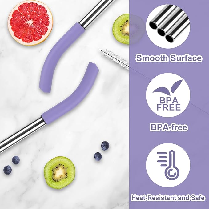 2Pcs Replacement Metal Straws for Ninja BlendBOSS, Reusable Stainless Steel Straw With Cleaning Brush, Compatible With Personal Smoothie Travel Tumbler Smoothies & Frozen Drinks Accessories Parts
