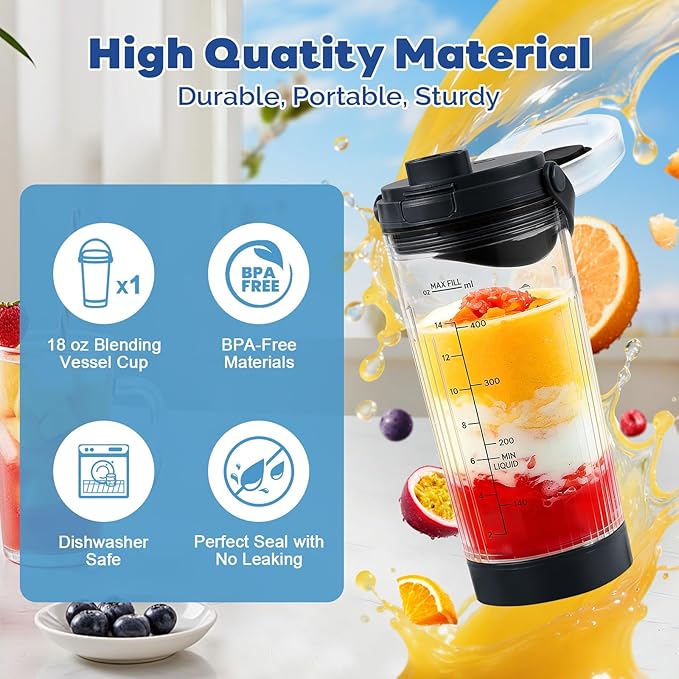 18 oz Blending Vessel Accessories Compatible with Ninja Blast Portable Blender, Blender Cup with Sip & Seal Lid, Replacement for Ninja Blast BC151BK BC151NV BC151CR BC151ND BC151EM (Black)