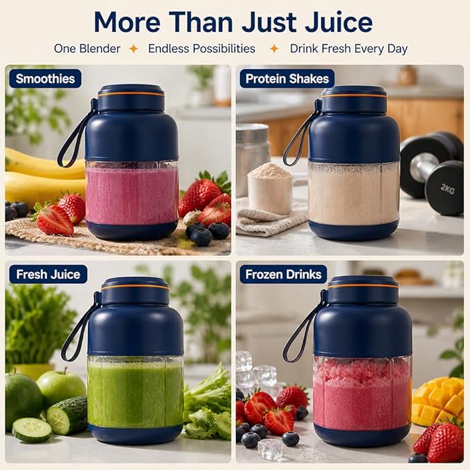 Portable Wireless Juicer Cup 38 Blades, 1300 ml Portable Electric Blender for Smoothies & Shakes, Large Capacity USB Juicer Cup for Fruit Juice, Protein Drinks, Travel, Gym & Camping (Blue)
