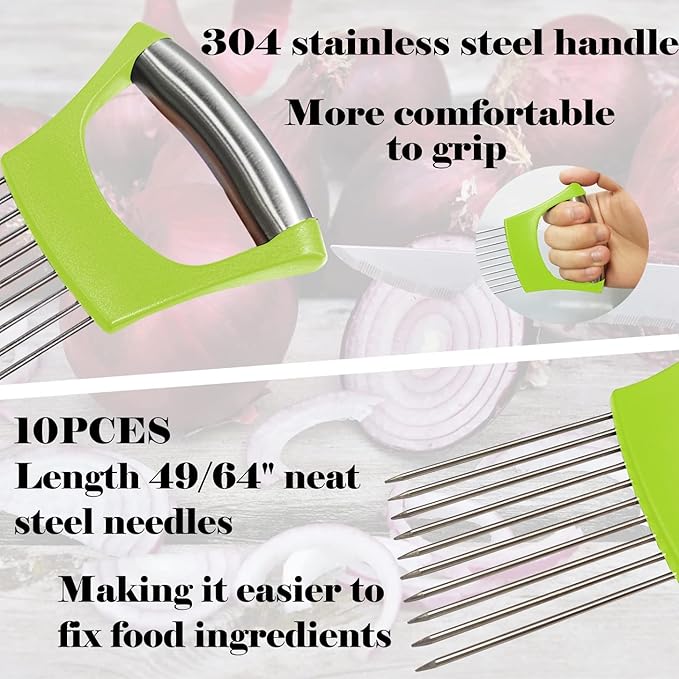 Onion Holder for Slicing - Multi-Purpose Kitchen Tool for Safe and Efficient Slicing of Onions, Tomatoes, Potatoes, Apples, and More | Stainless Steel Vegetable Cutter & Meat Tenderizer 2 PCS