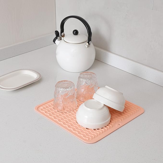 MicoYang Silicone Dish Drying Mat for Multiple Usage,Easy clean,Eco-friendly,Heat-resistant Silicone Mat for Kitchen Counter or Sink,Refrigerator or Drawer liner Pink M 12 inches x 12 inches