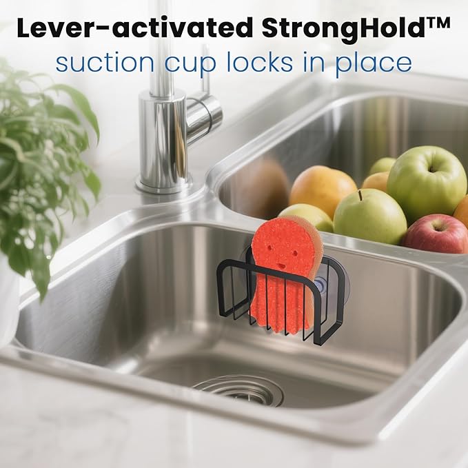 HLOOL Sponge Holder for Kitchen Sink with Suction Cups, Kitchen Sponge Holder,Sink Caddy(Black)