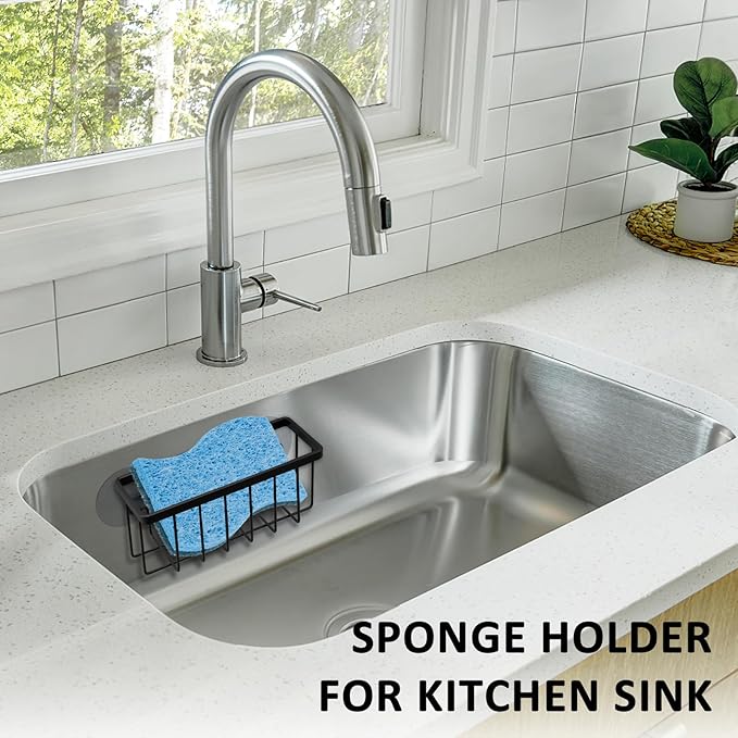 SHFKS Sponge Holder for Kitchen Sink Suction,Kitchen Sink Sponge Holder,Sink Caddy, Soap Holder,Bathroom,Scrubbers (Black)