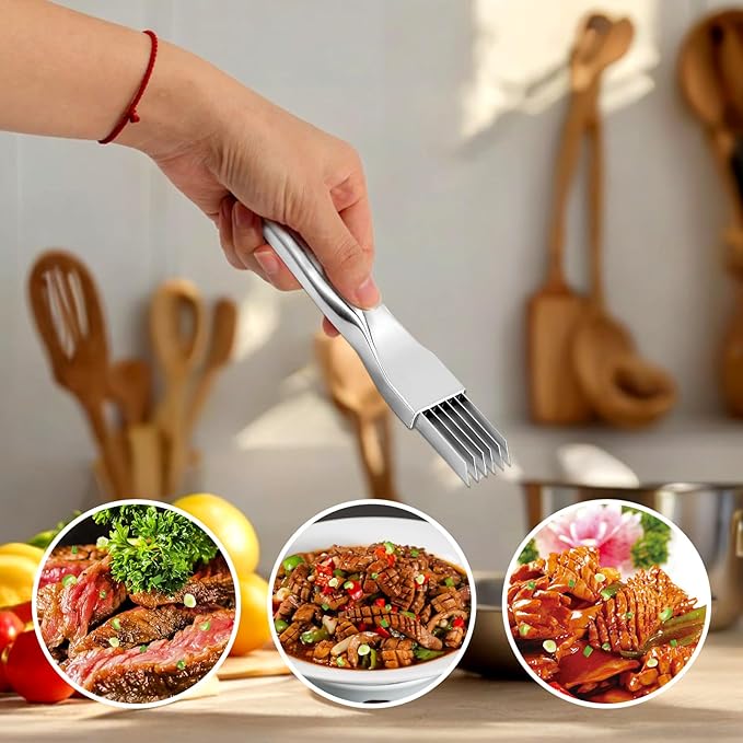 Green Onion Knife with Stainless Steel Blade,Garlic Slicer,Green Onion Slicer Shredder Knife,Kitchen Tool Vegetable Cutter Sharp 6 Blade,6.4''X0.8'',Non-slip Handle