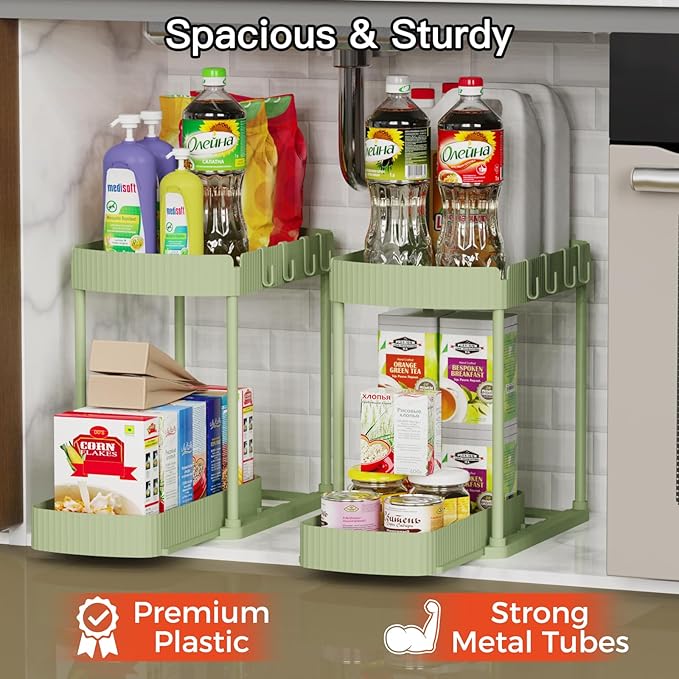 Ukeetap 2 Pack Multi-Purpose Pull-Out Storage Organizers, Under Sink Organizers and Storage for Bathroom & Kitchen