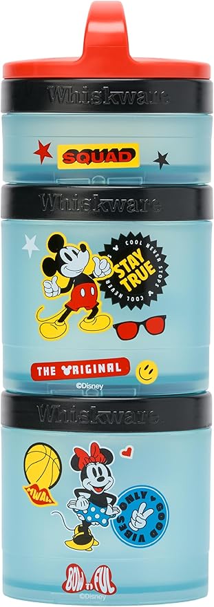 Whiskware Disney Mickey Mouse and Friends Stackable Snack Containers for Babies, Toddlers, and Kids, 3 Stackable Snack Cups for School and Travel, Cupholder Friendly, Squad!