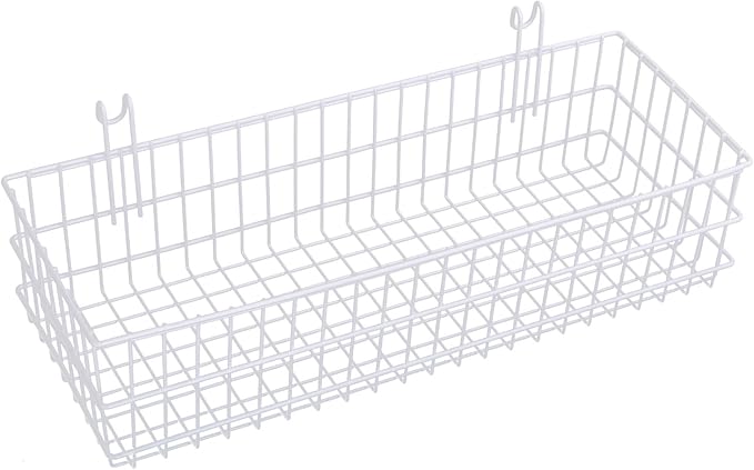 Kaforise Hanging Basket for Wire Wall Grid Panel, Multi-function Wall Storage and Display Basket, Flower Pots Shelf Balcony Plant Storage Holder, Extra Large Size, White Painted