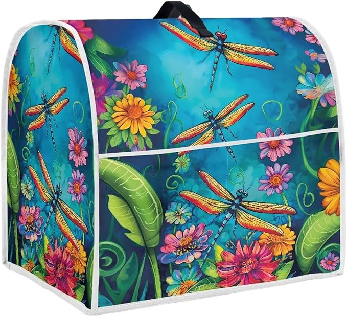Dragonfly Mixer Cover | Dust & Oil Resistant Protector with Handle & Pocket | 6-8 Quart Kitchen Appliance Cover for Home Decor
