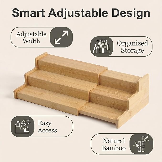 JinDoWin Spice Rack Organizer For Cabinet, Spice Organization For Cabinet, Spice Rack For Countertop,15.7 Inch Adjustable Seasoning Organizer Spice Organizer (2 Pack, Medium)