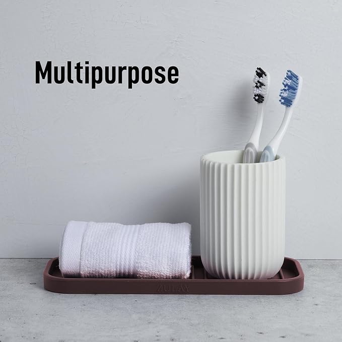 Zulay Kitchen (9x3.5) Silicone Sponge Holder for Kitchen Sink - Flexible Multipurpose Soap Tray - Sink Organizer for Kitchen, Bathroom, Makeup, Trinkets & More (Dark Mahogany)