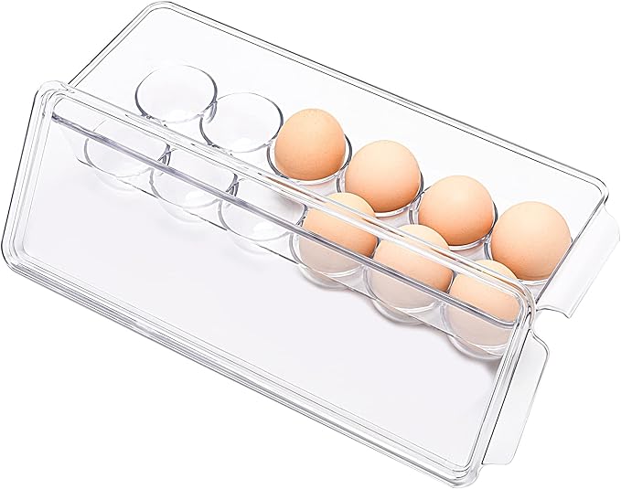 12 Eggs Holder for Refrigerator, Clear Egg Container for Fridge, Kitchen