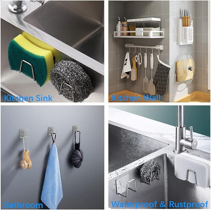 LYART 4Pcs Premium Sink Sponge Holder for Kitchen Sink Caddy Brush - SUS304 Stainless Steel Waterproof Rustproof Quick Drying Strong Self Adhesive (4. Black X 8Pcs)