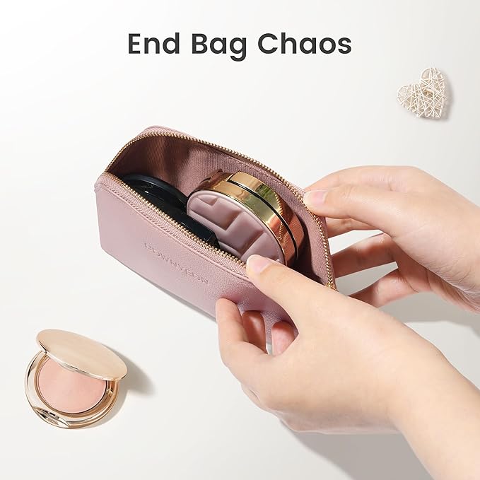 ROWNYEON Small Makeup Bag for Purse, Mini Portable Cosmetic Bags for Women, PU Leather Coin Purse Lipstick Cosmetic Accessories Organizer, Travel Makeup Pouch Zipper Pouch for Men Women