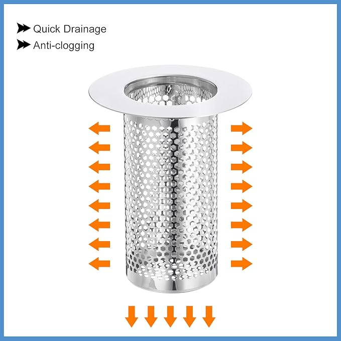 uxcell 3 Pack Shower Drain Strainer, 3.1" x 2.5" Stainless Steel Floor Drain Strainer Deep Sink Hair Catcher for Kitchen Bathroom Balcony Floor Drain, Fit Hole Size from 1.57" to 2.56"
