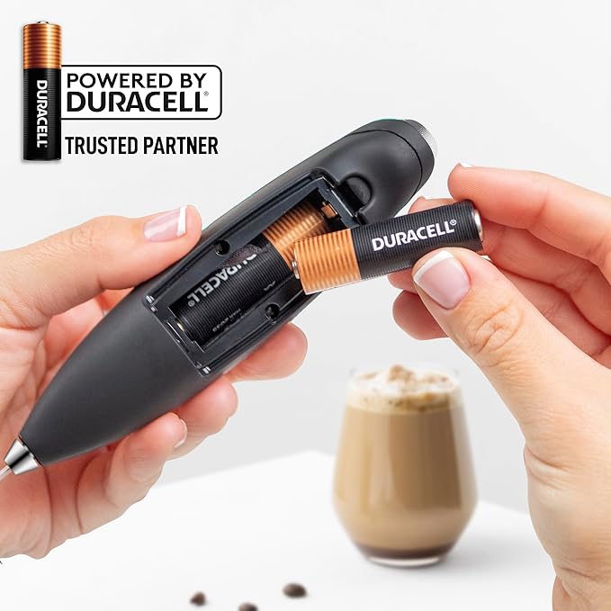 Zulay Kitchen Powerful Milk Frother Wand With Duracell Batteries - Ultra Fast Handheld Drink Mixer - Electric Whisk Foam Maker for Coffee, Lattes, Cappuccino & Matcha - Double Whisk - Alpha Black