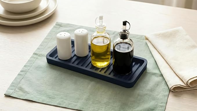 Silicone Sink and Surface Organizer Tray, Sponge Holder, Vanity Tray, Trivet, Heat Safe, Dishwasher Safe, for Bathroom and Kitchen Organization (Black, 9"x3.5")