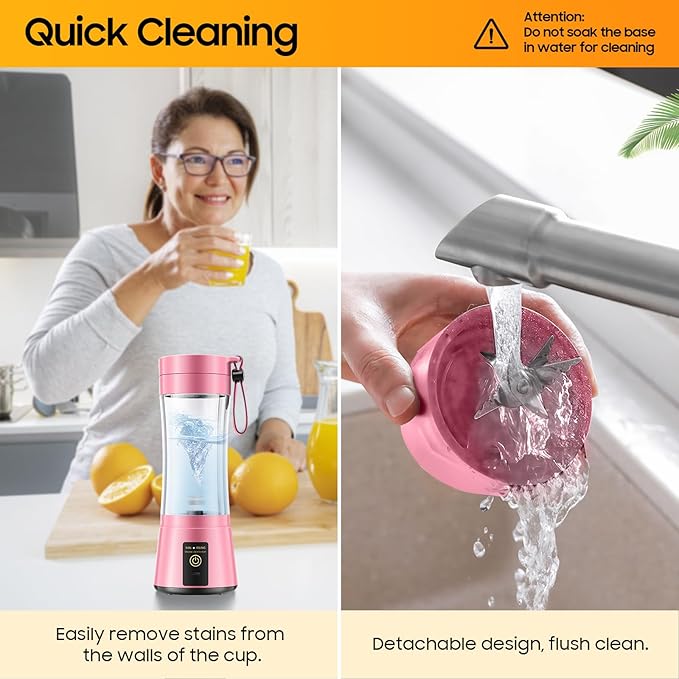 Cordless Portable Personal Size Blender - 12 Oz Mini Blender Make Smoothies and Shakes, Cordless Lightweight Rechargeable, Freshly Squeezed in Picnic/Sports/Office
