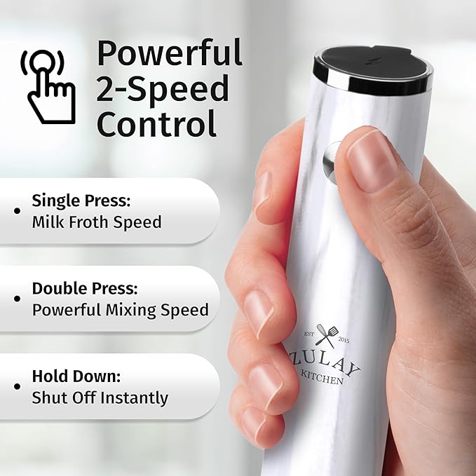 Zulay Kitchen Rechargeable Milk Frother Handheld - Frother Wand, Drink Mixer, Electric Whisk Frother, for Cappuccinos, Matcha & Protein Powder - Lux 4 Whisk 2 Speed Waterproof 2000mAh White Marble