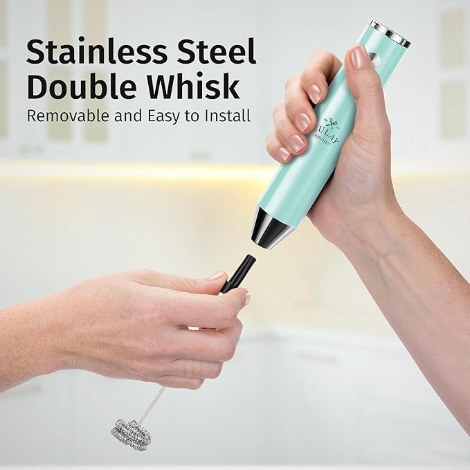 Zulay Kitchen Rechargeable Milk Frother Handheld - Frother Wand, Drink Mixer, Electric Whisk Frother, for Cappuccinos, Matcha & Protein Powder - Lux 4 Whisk 2 Speed Waterproof 2000mAh Sky Blue