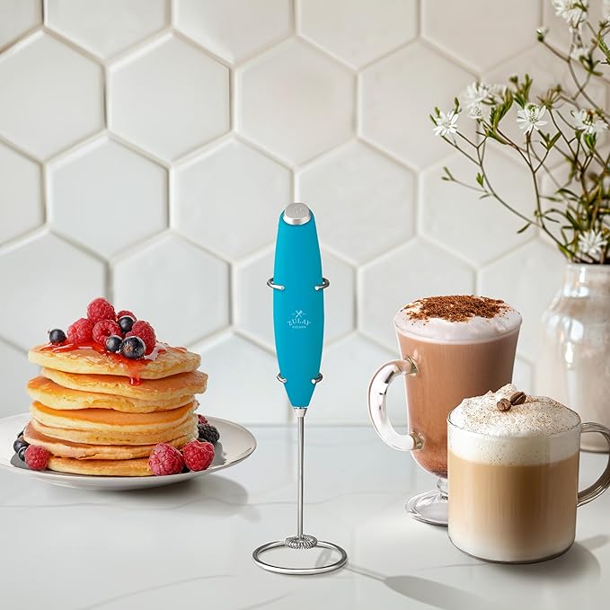 Zulay Kitchen Powerful Milk Frother Wand With Duracell Batteries - Ultra Fast Handheld Drink Mixer - Electric Whisk Foam Maker for Coffee, Lattes, Cappuccino & Matcha - Z1 Motor - Blue Teal