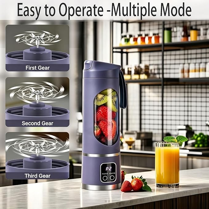 Portable Personal Blender for Shakes & Smoothies - USB Rechargeable 3-Speed Electric Small Juicer with 12-Blade Ice Crusher & Digital Display, 15.2oz Ideal for Home, Travel & Gym