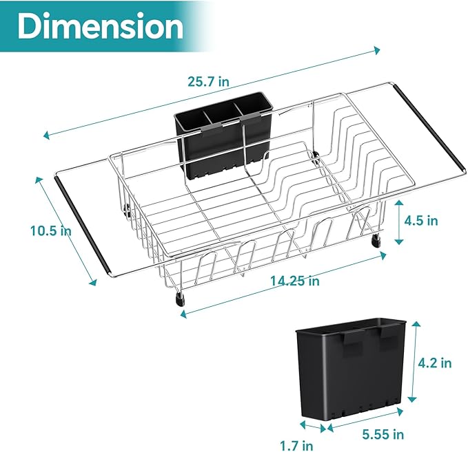 Simple Trending Adjustable Dish Drying Rack in Sink, Dish Drainers for Small Kitchen, Counter Inside Sink, Over the Sink with Utensil Holder