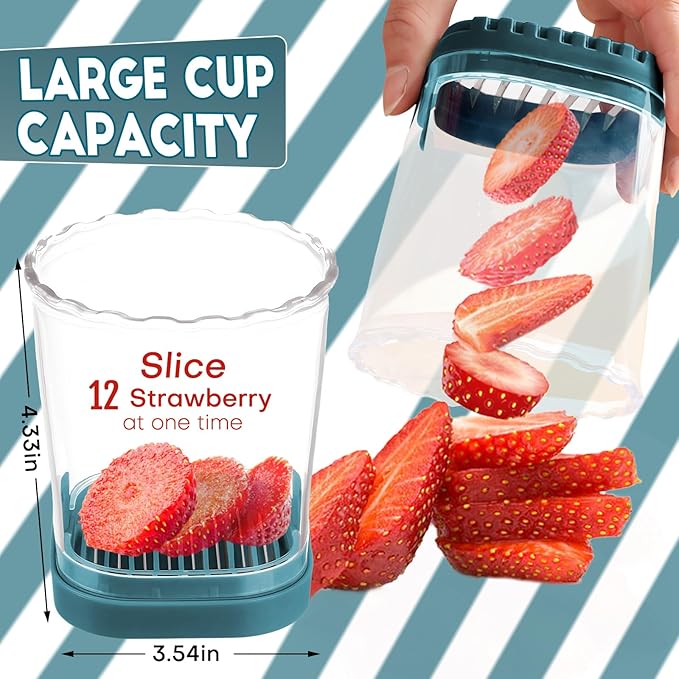 Creative Strawberry & Fruit Slicer - Detachable Cutter with Push Plate (Dark Teal)