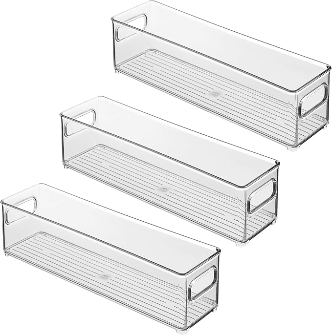 iDesign Stackable Fridge Bin with Handles - Ideal for Freezer or Pantry, Set of 3, Clear, Made in USA