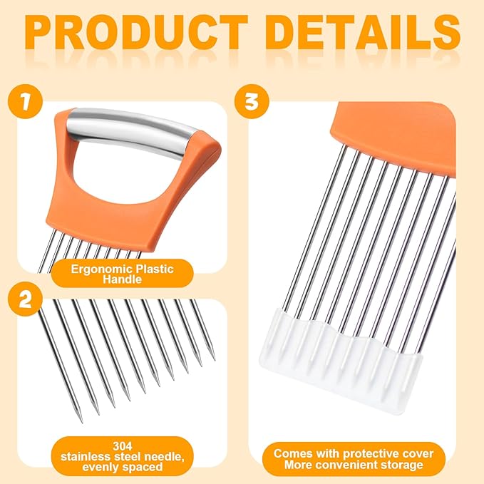 Stainless Steel Onion Holder for Slicing,Onion Slicer Holder, Onion Cutter for Slicing of Onions, Tomatoes,Avocados,Eggs and Other Vegetables,Kitchen Utensils Gift (Orange)
