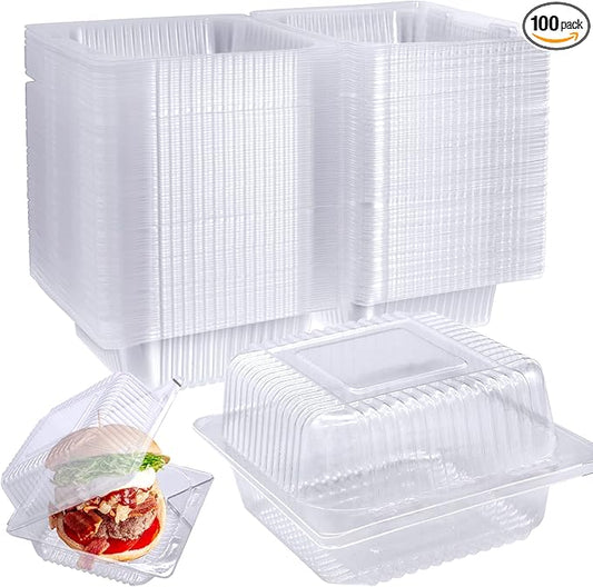 100 Pcs Clear Hinged Plastic Containers with Lids,Individual Cake Slice Containers,Square Plastic Food Container,Disposable Clamshell Take Out Containers for Cakes,Cookies,Pasta,Sandwiches,Salad