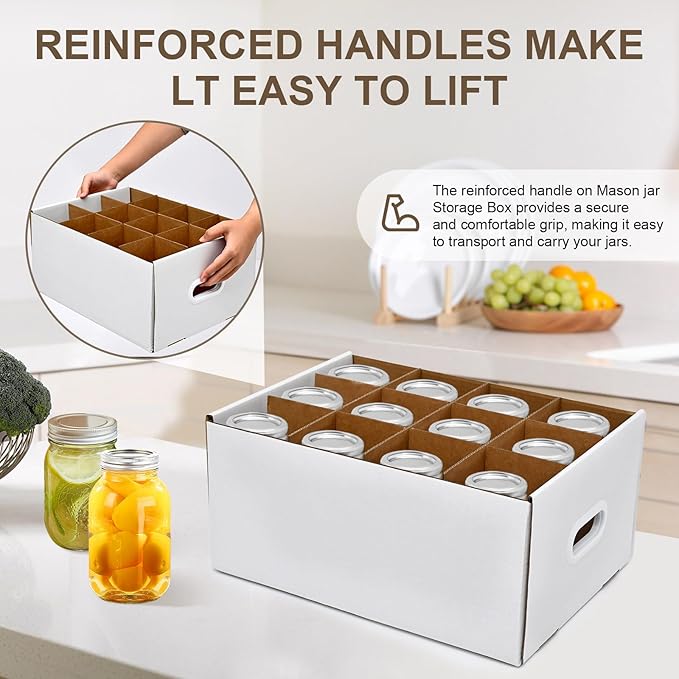 3 Pcs White Canning Jar Storage Boxes, Fits 32 oz Regular or Wide Mouth Jars, 12 Cells, Mason Jar Organizer
