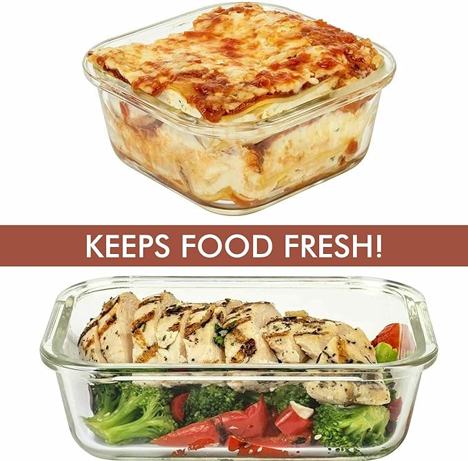 Razab 24 Pc Airtight Glass Food Storage Containers - Glass Meal Prep Containers - Freezer to Oven Safe - Steam Release Valve BPA Free - Airtight Bento Boxes - Leak Proof (12 lids & 12 Containers)
