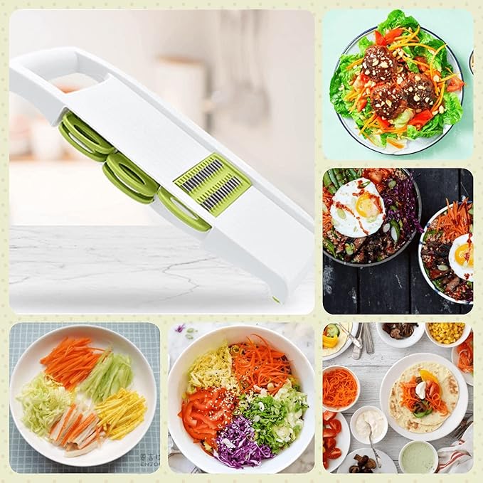 NACOLUS 5 in 1 Mandoline Slicer Vegetable Slicer Mandolin Multi Blade Potato Veggie Slicer Vegetable Cutter Julienne Shredder Potato Slicer Green