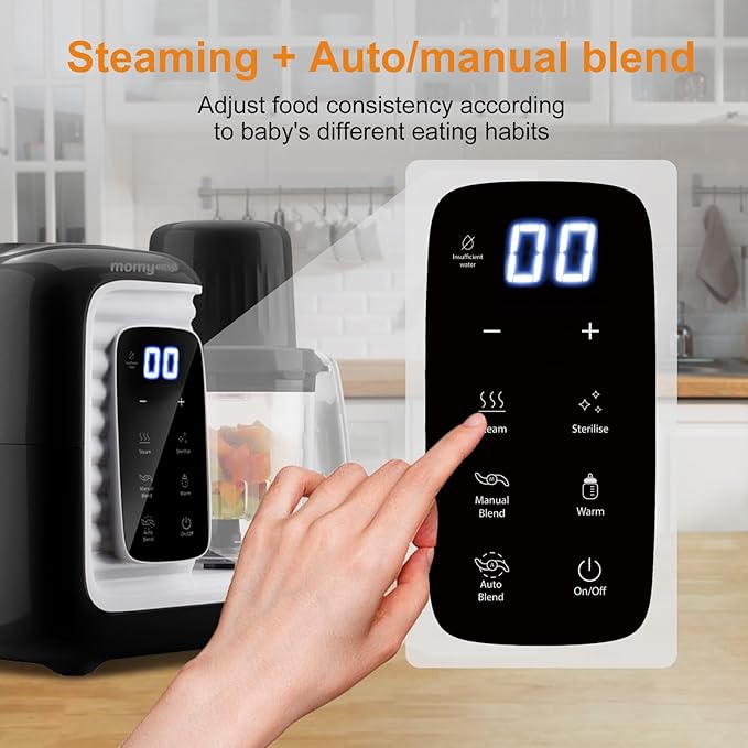 MOMYEASY Baby Food Maker, Multifunction Processor Chopper Grinder, Baby Food Steamer and Puree Blender in-One, with Bottle Warmer, Auto Cooking & Grinding with Touch Control Panel