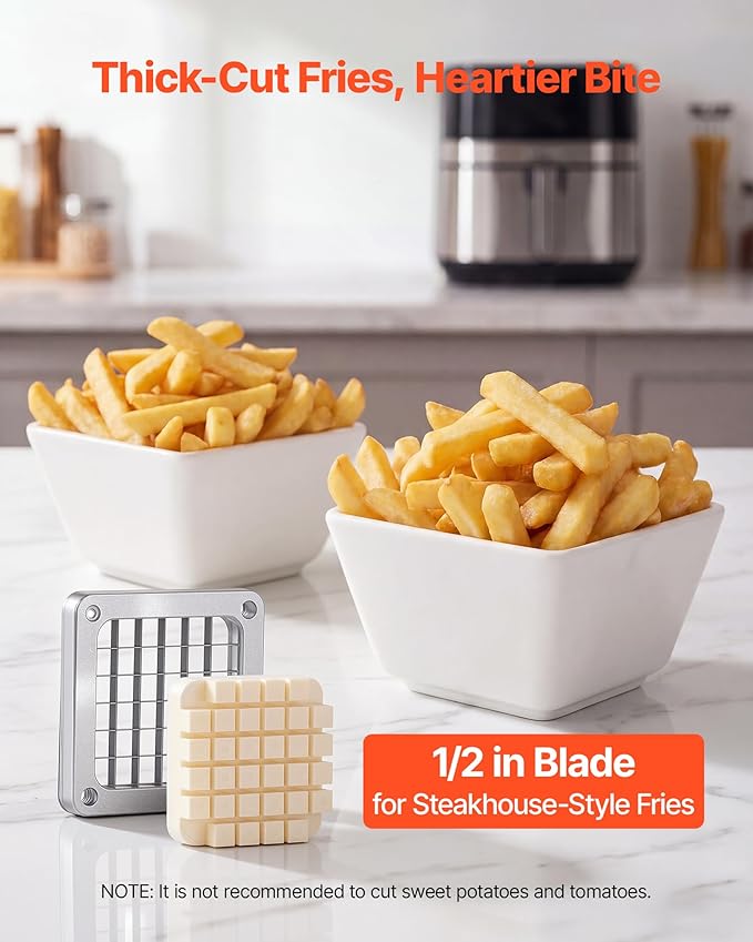 VEVOR French Fry Cutter, 1/2" Blade Commercial Vegetable Chopper, Lever-Action Vegetable Dicer with Ergonomic Handle, Stainless Steel Potato Slicer for Thick Cut Fries, Onion, Carrots, Bell Pepper