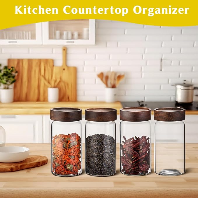 18 OZ Glass Coffee Jars with Top Screw Lid Ground Sugar Spice Herb Container Clear Glass Jar Round Food Storage Canister for Pantry Tea Coffee Bean Spice Cookies Salts (2×550ml(18oz))
