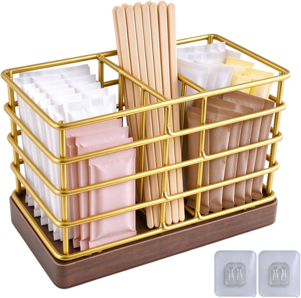 No-Drill Wall Mount Metal Sugar Packet Holder for Coffee Bar, Gold