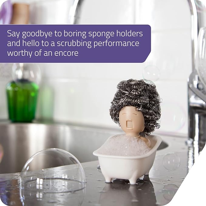 PELEG DESIGN Soap Opera Sponge Holder for Kitchen Sink Cute & Funny Dish Scrubber Holder Kitchen Organizer - Includes 1 Metal Scrubber