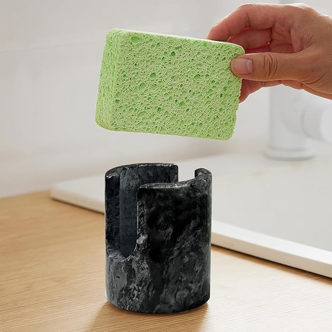 Marble Sponge Holder Sink Sponge Caddy for kichen counter Drying Rack for Sink Organizer Black Modern Stone Kitchen Sink Caddy