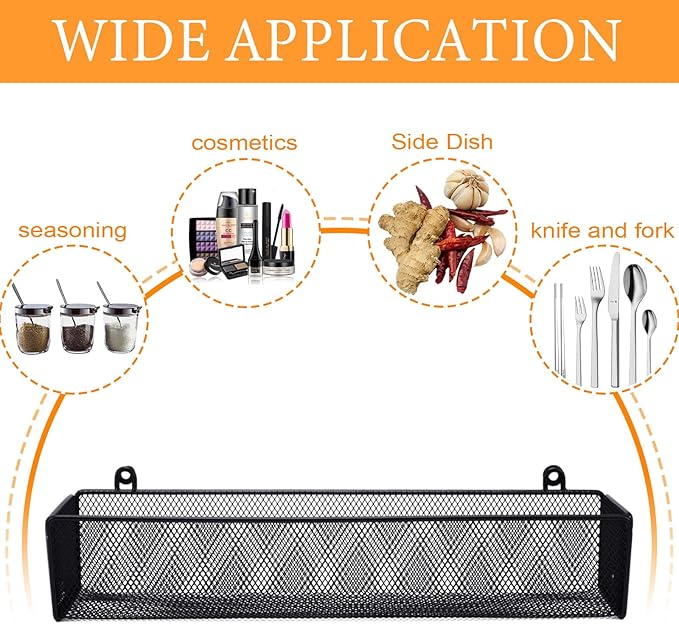 Spice Rack Organizer Wall Mount, 2Pack Spice Organization Storage Shelf,Hanging Storage Baskets Organizer Saving Space for Kitchen,Pantry Doors, Bathroom, Shower, Home Decor,Black