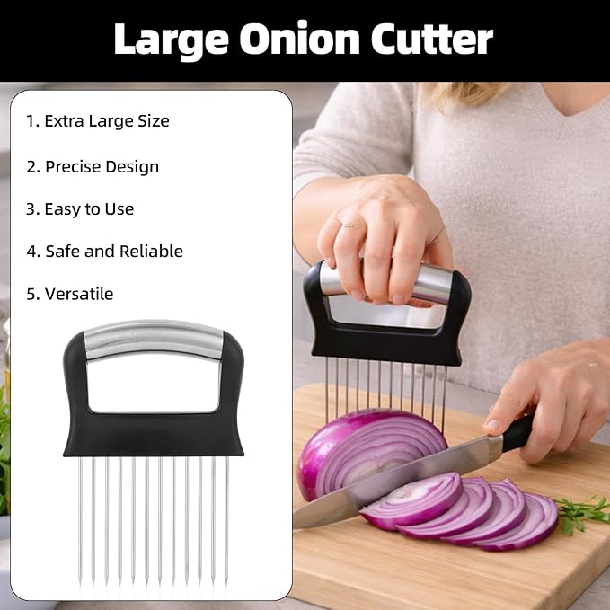 Extra-Large Onion Holder for Slicing, Stainless Steel Tomato and Potato Slicer with Long Needles Versatile Kitchen Food Slicing Guide Meat Tenderizer Tool for Meat Onion Tomato Potato