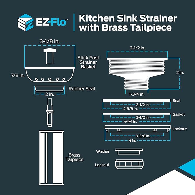 EZ-FLO Kitchen Sink Strainer with Tailpiece, Fits 3-1/2 to 4 Inch Openings, Stainless Steel, 30008
