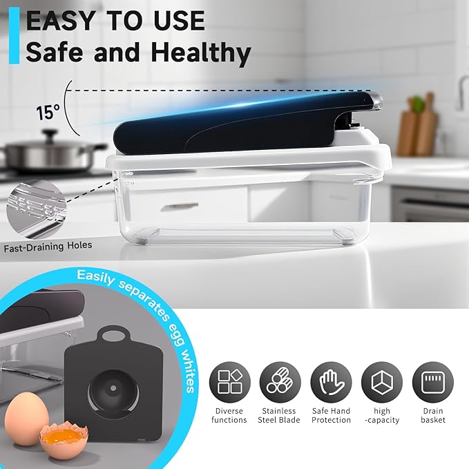 Vegetable Chopper Mandoline Slicer, 15 in 1 Food Veggie Chopper for Onion, Veggie, Cheese Grater, Vegetables Cutter With Large Container, Kitchen Gadgets (White)