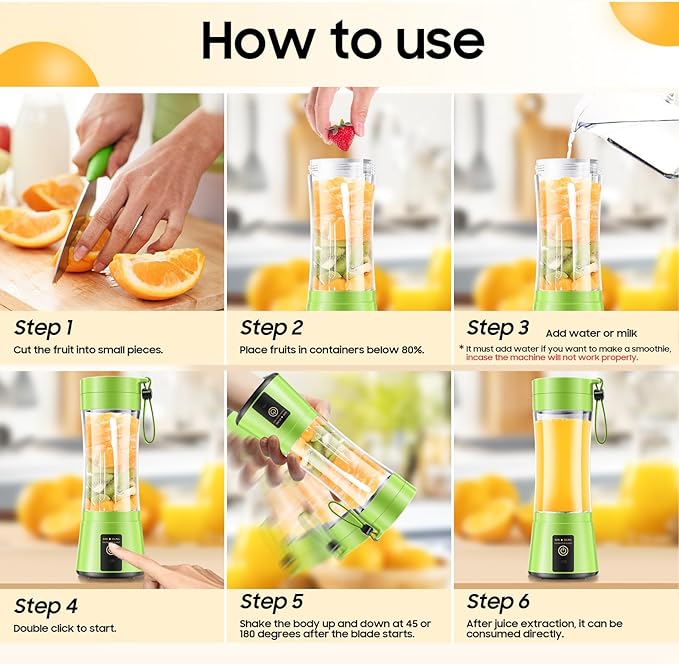Cordless Portable Personal Size Blender - 12 Oz Mini Blender Make Smoothies and Shakes, Cordless Lightweight Rechargeable, Freshly Squeezed in Picnic/Sports/Office