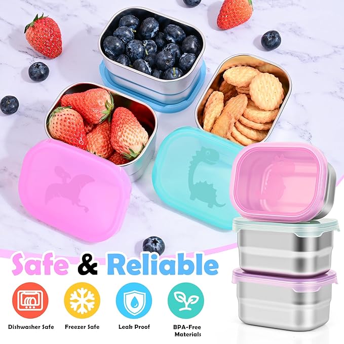 Tanjiae 6-Pack 8oz Small (1 CUP) Stainless Steel Snack Containers - 230mL Leakproof Food Containers with LFGB Certified Lids, Stackable Metal Snack Box for Home, Work, Travel