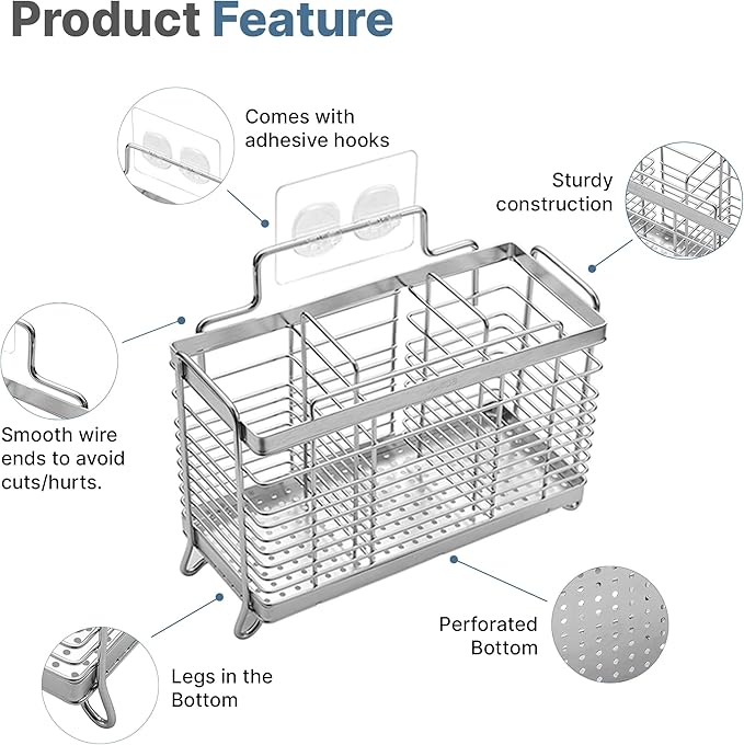KESOL Stainless Steel Utensil Holder, Utensil Drying Rack with 3 Divided Compartments, Rust-Resistant Utensil Drying Basket, Silverware Drying Basket, Utensil Drainer for Dish Rack