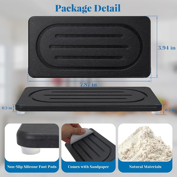 Water Absorbing Stone Trays for Bathroom Sink Kitchen Counter, Quick Dry Dish Soap Dispenser Sponge Holder for Hand Soaps Plants Toiletries, Stain Resistance Countertop Fast Drying Counter Trays