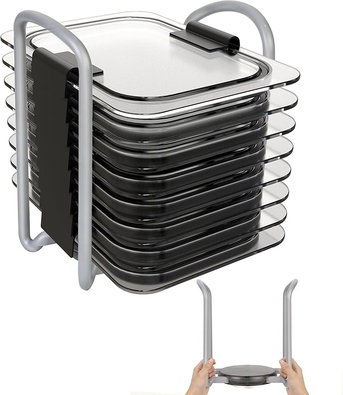 Adjustable Lids Organizer for Rubbermaid Brilliance Lids, Lid Organizers Inside Cabinet for Pyrex Snapware, Lids Holders Suitable for Storing Lids of Various Sizes（5.51in-8.27in）