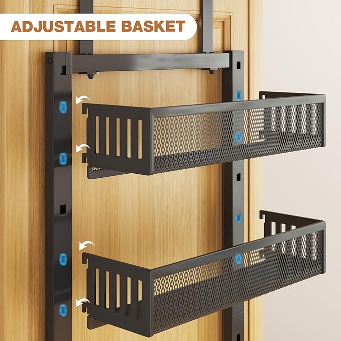 Pantry Door Organizers and Storage,8-Tier Large Wide Metal Heavy-Duty Frame Over the Door Spice Rack, 2 in 1 Wall-Mounted or Hanging shelf for Kitchen, Bathroom, Laundry Room, Bedroom, Closet &Nursery