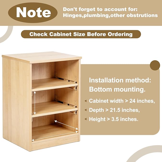 23" Pull Out Cabinet Drawer (Fits 24" Cabinet Opening), Wood Slide Out Cabinet Shelf Organizer with Ball Bearing Slides, Clear Lacquer Finish, Heavy Duty Kitchen Cabinet Pull Out Shelves